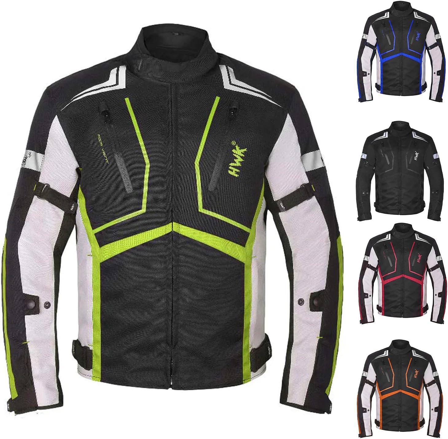 HWK Scorpion Motorcycle Jacket for Men & Women, Motorcycle Gear with Body Armor Foam Padding and Breathable Cordura Fabric, Reflective Motor Bike Jacket for Improved Night Visibility - Green, Medium