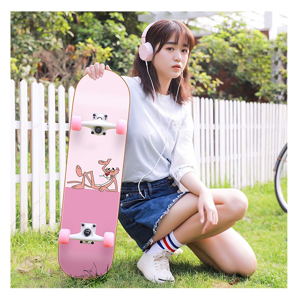 Pro Skate Board, 30 * 8in 7 Capas Arce Decks Skateboard,Carga 220 LB PU Mute Rueda+Alta Velocidad ABEC-7 Rodamientos, para Principiantes y Profesionales Tabla de Skate Retro,
