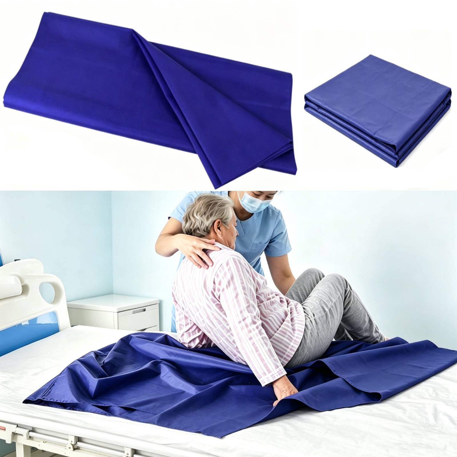 Sábana Hoja Deslizante para Cama Transferencia, Hoja Tela Deslizante Reutilizable Paciente, Lona Corredera para Asistencia Hospital y Hogar, Bariátrica Obesidad, Ancianos, Desactivado(68 x140cm, Azul)