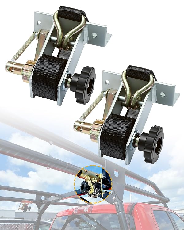 Pipe Rack Ratchet Straps, W/J-Hook (2PCS), 1.4" Silver Square Tube Mount, 1.5" Wide x 7.5' Long, Black Ladder Rack Ratchet Straps, 500 lbs Load Heavy Duty, Truck/Roof Rack Straps, Lumber Rack Strap by Gledewen - Used condition - US$32.59