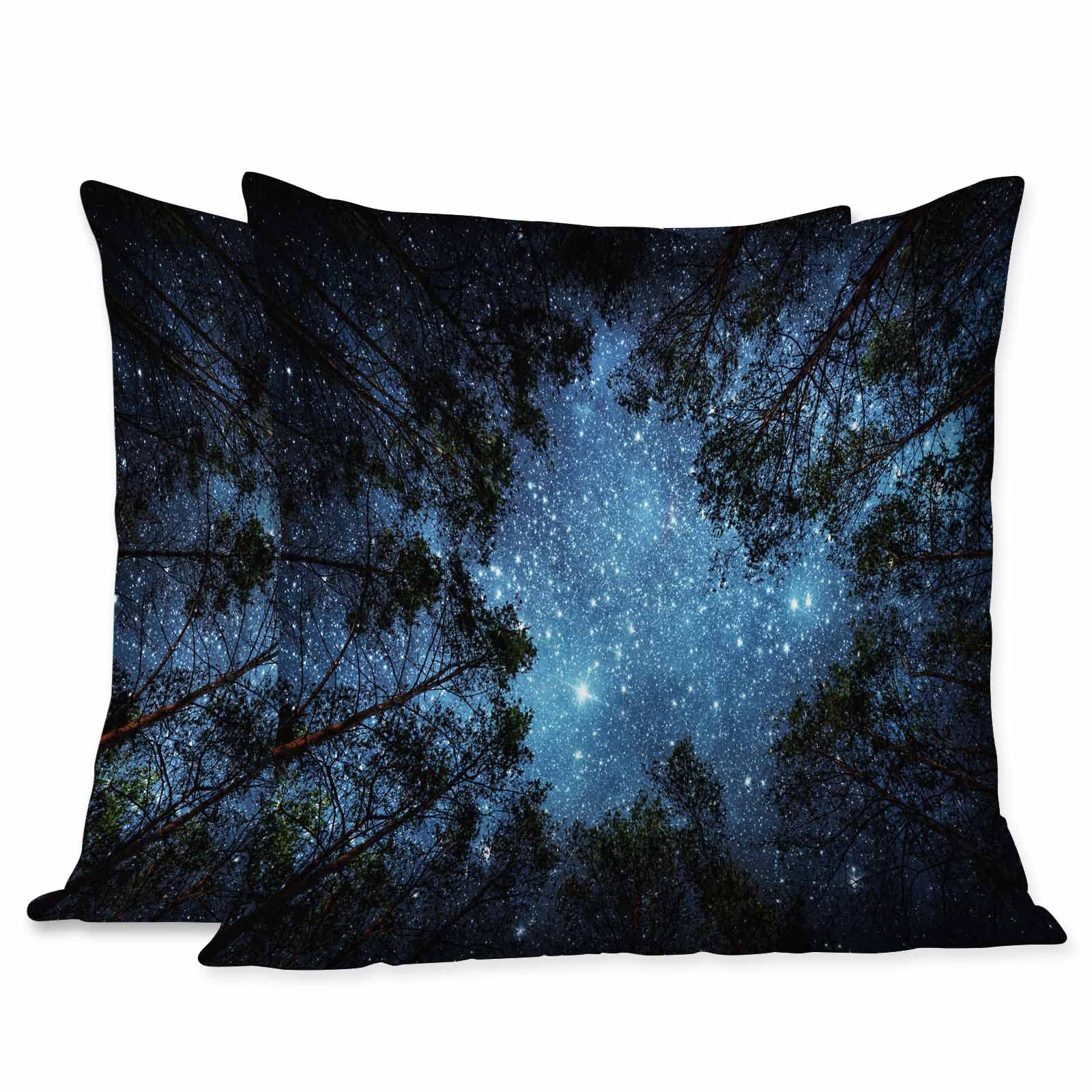 Pillow Cases Serene Starry Night The Milky Way and The Trees Pack of 2,Decorative Throw Pillow Covers for Couch Bedroom Living for Girl Boy 18X18 Inch