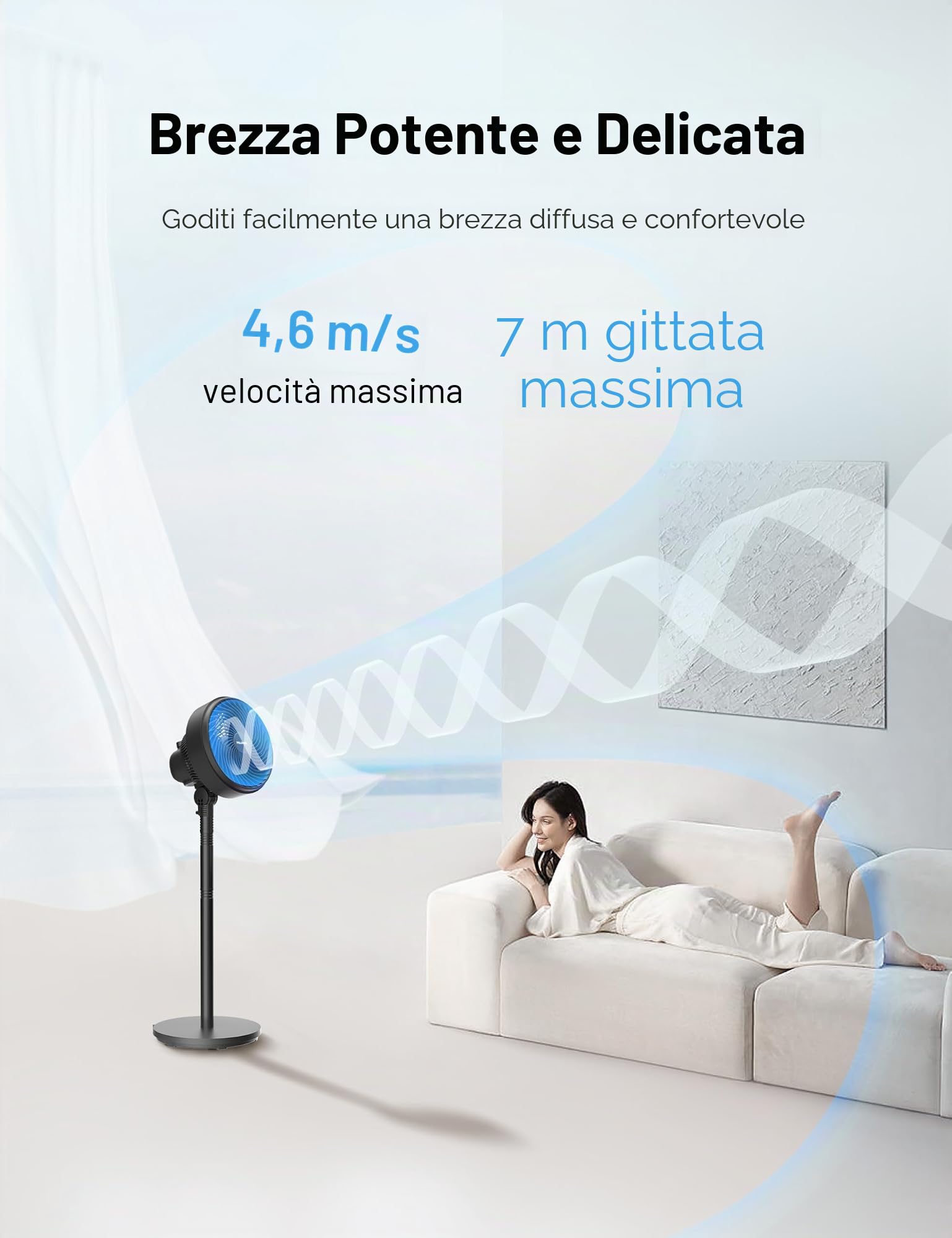 PELONIS Ventilatore a Colonna Altezza Regolabile 4 Livelli, Ultra Silenzioso con Oscillazione 90° & 3 Velocità per Camera, Ufficio