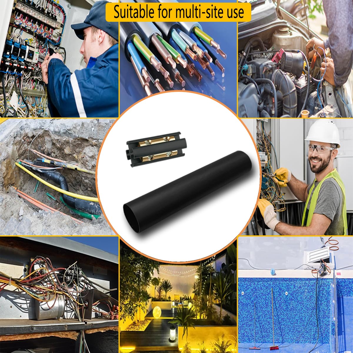 Underground Wire Splice Kit, 600V Direct Burial UF Cable Connectors with Heat Shrink Tubing, Fits 14/3 to 8/3 Wire, 4 Sets