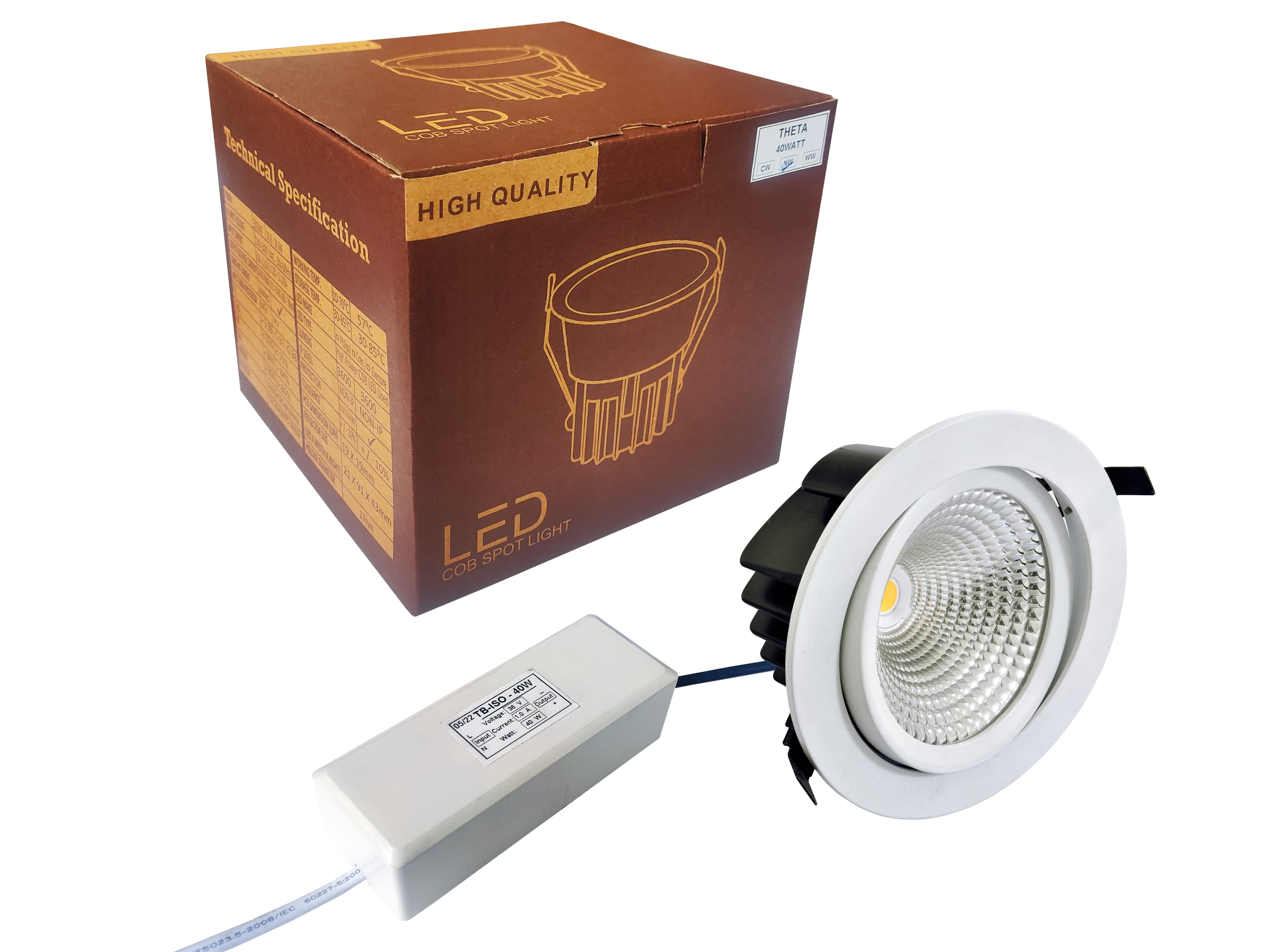 Technobeam 40 Watt Natural White: 4000K LED Theta cob round Light, Spot Light/For POP False Ceiling With Die Casted Aluminium Body For Home and Office (Pack of 10, 40 Watt) 1