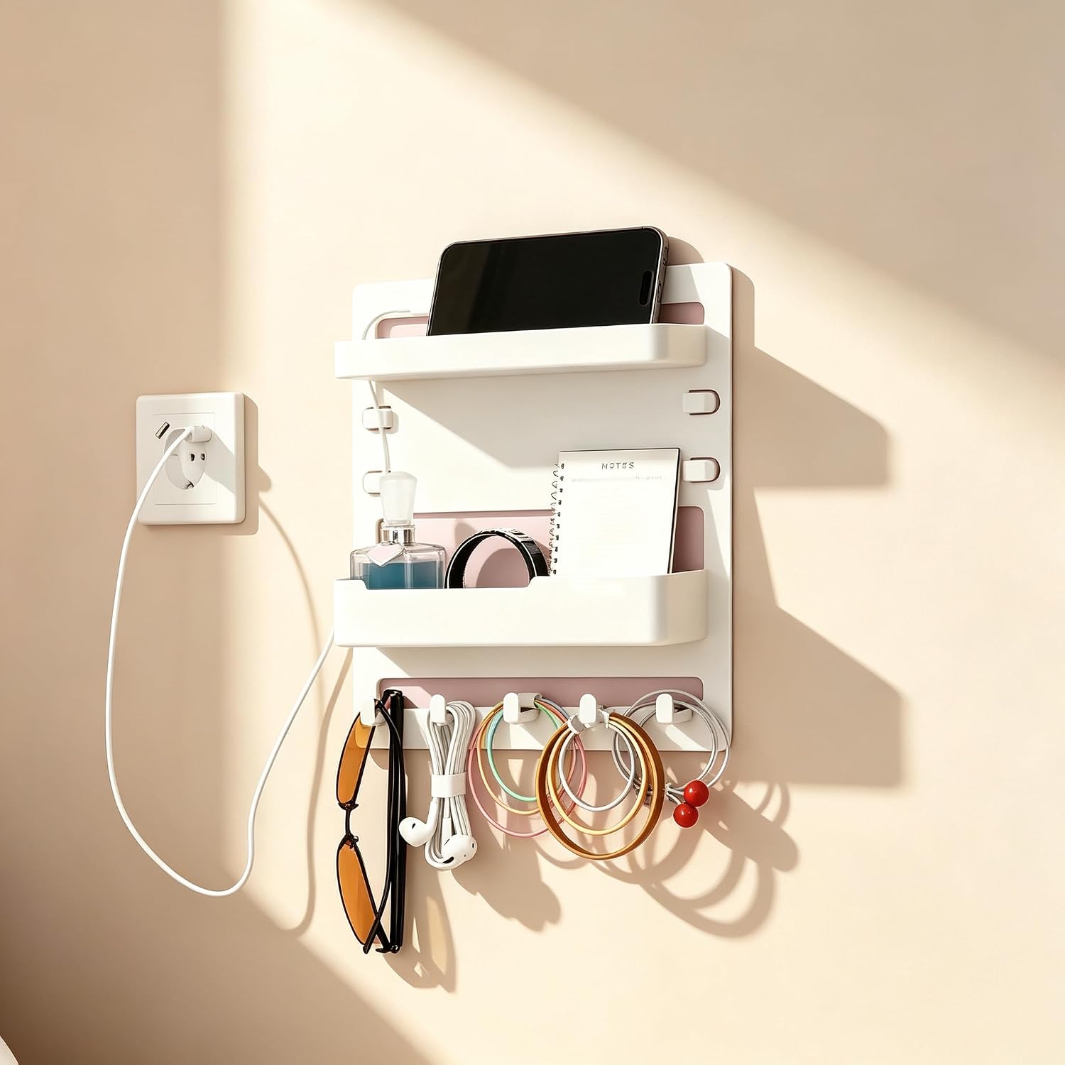 Bedside Wall Organizer Shelf,Nightstand Phone Charging Remote