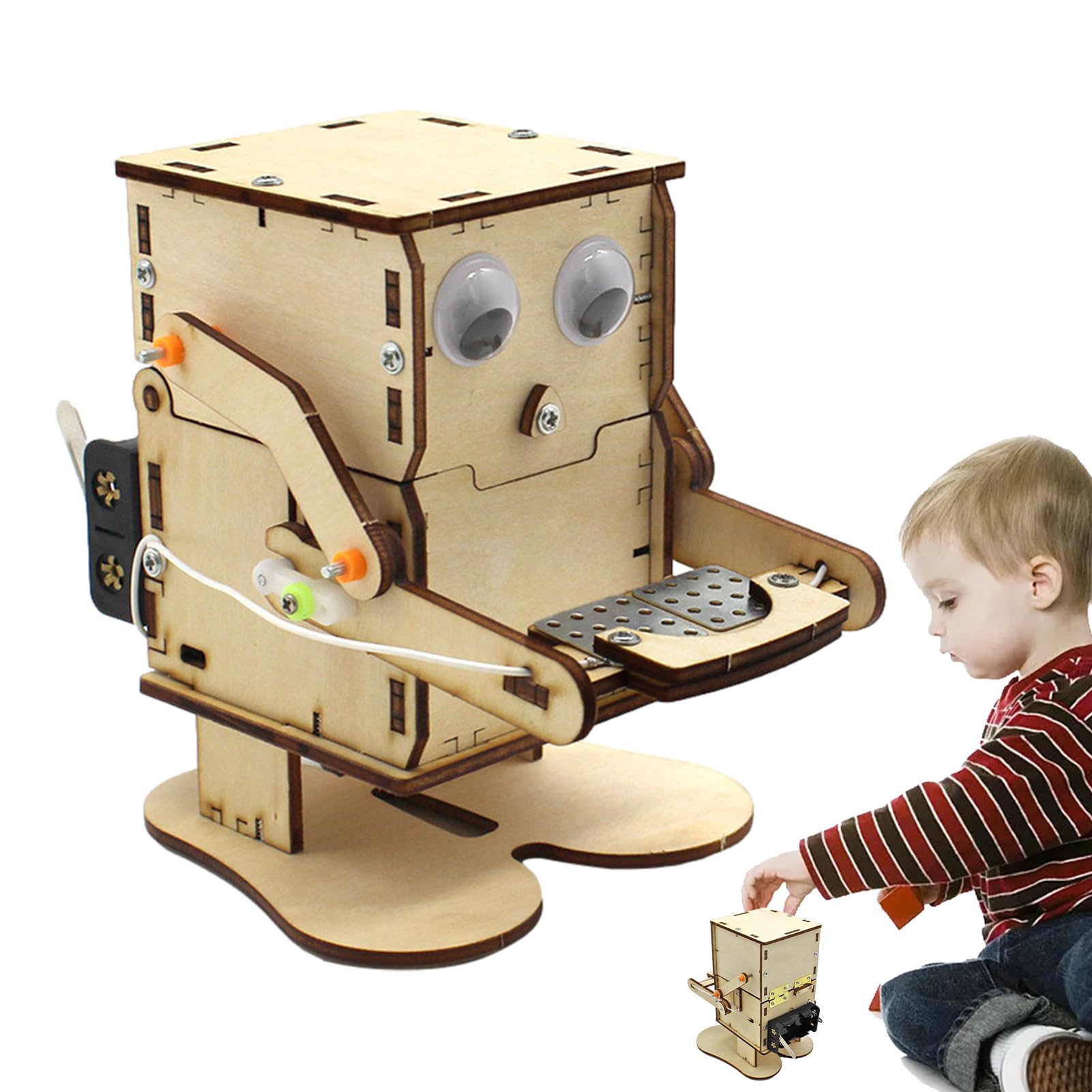 Robot Mangeur De Pièces En Bois - Kit De Construction STEM Pour Enfants - Projet éducatif De Mécanique Et épargne - 10
