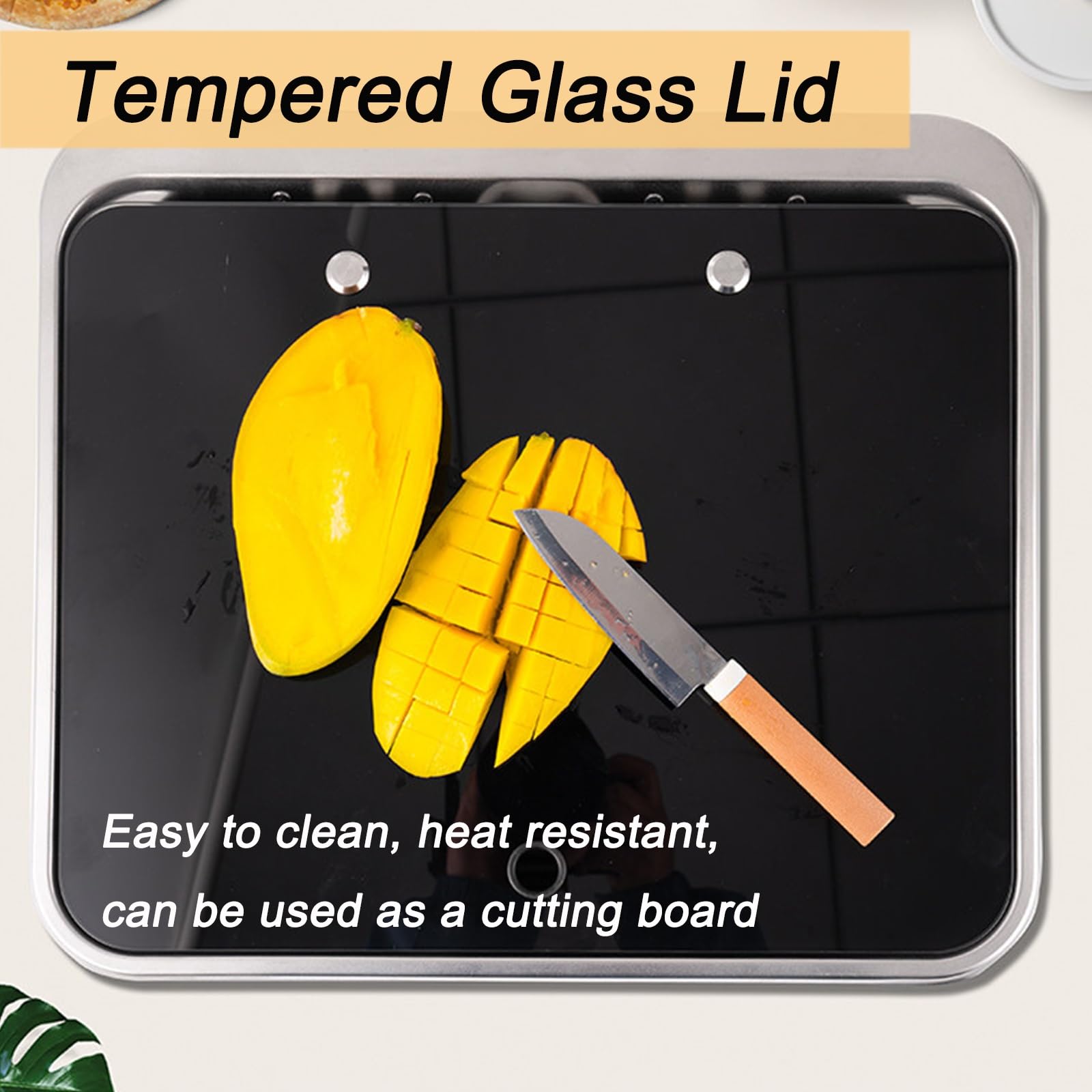 Fregadero Camper con Tapa, Lavabo Caravana con Grifo Plegable, Fregadero Empotrable, Material de Acero Inoxidable, Adecuado para Remolques y Caravanas