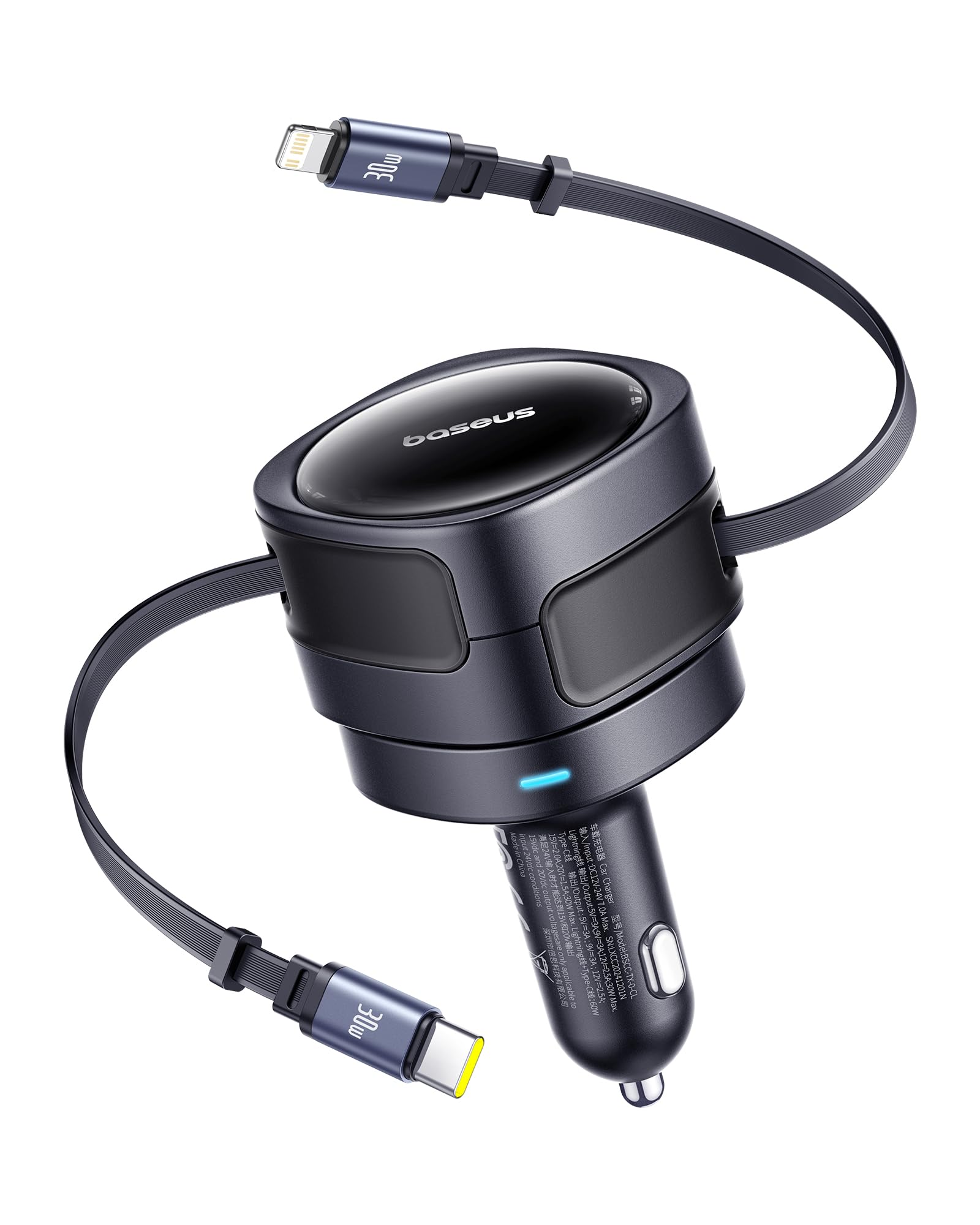 Baseus Enjoyment Max Cargador de coche C+L Cables 60W Cosmic Black