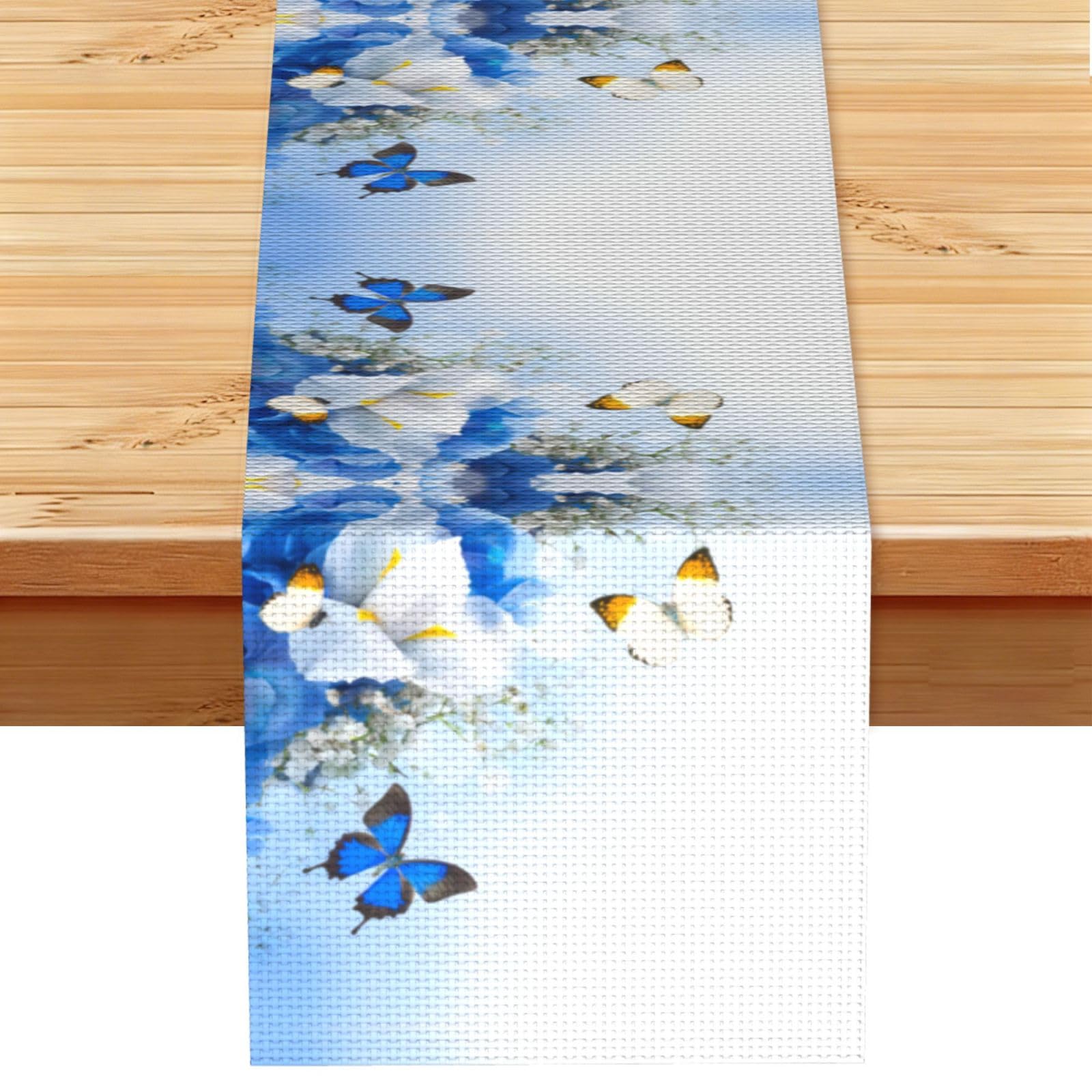Flowers and Butterfly Linen Feel Table Runner Wedding Party Home Decoration