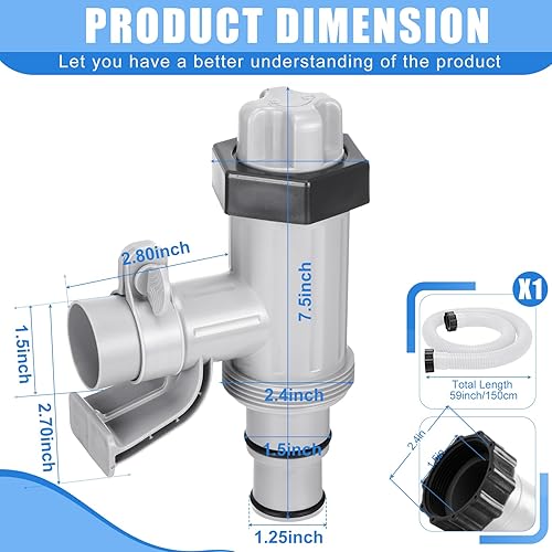 Miniatura 2 de 1 juego de adaptador de manguera de piscina con soporte de tubo de piscina y válvula de émbolo y kit de mangueras de bomba de piscina de 1.5