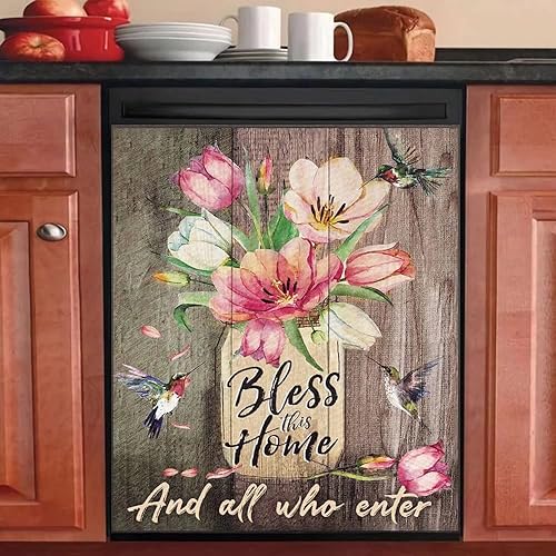 OEME Cubierta magnética para lavavajillas con diseño de flores de primavera, calcomanías de vinilo autoadhesivas para decoración de pájaros,