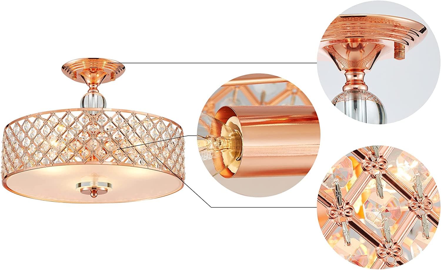 Saint Mossi Moderna Lampada Da Soffitto Lampada Da Soffitto In Cristallo Misto Oro Rosa Metallo Paralume Lampada Per Soggiorno Lampada Per Camera Da Letto Illuminazione Per Interni Diametro 40cm