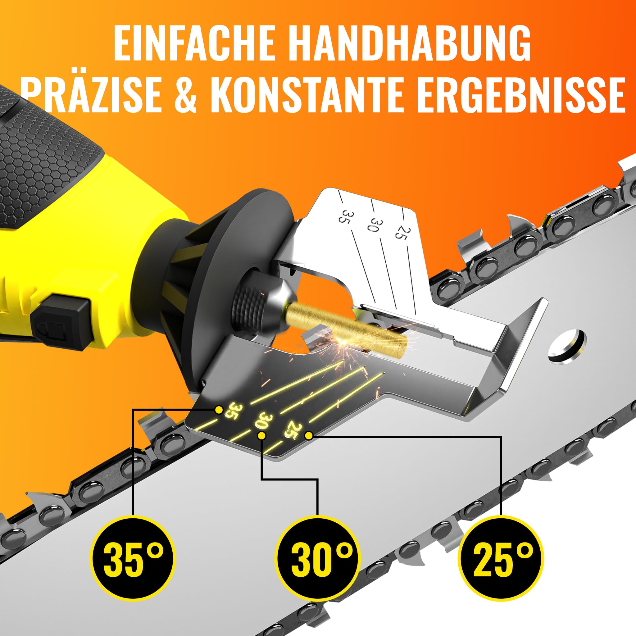 EzzDoo Elektrisches Kettensägen-Schärfer-Set mit Titanbeschichteten Diamant-Bits – Hochgeschwindigkeits-Kettensägenschärfer-Werkzeug und 6 Schärfräder mit hoher Härte für alle Kettensägenketten.