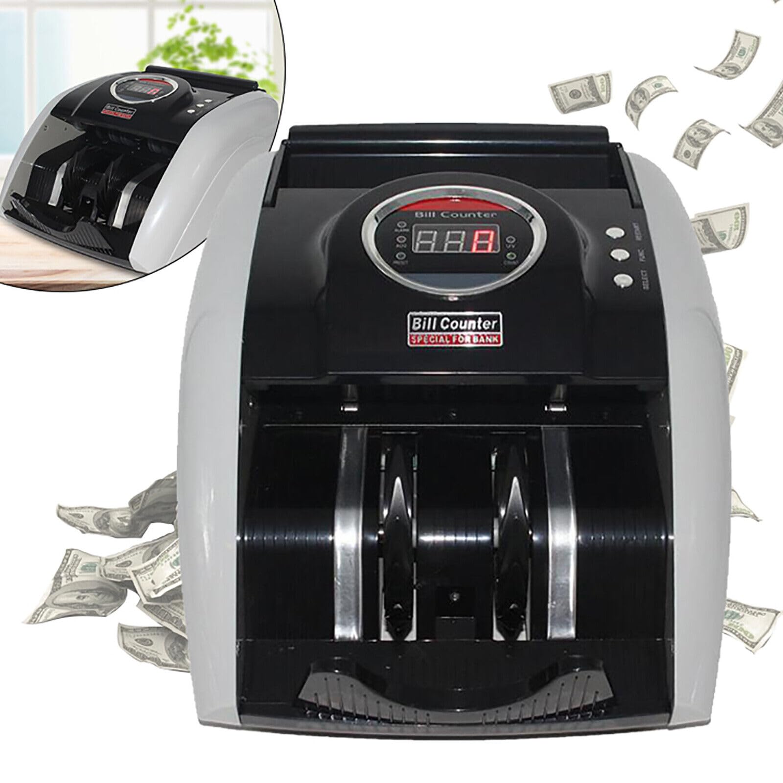Contapoldi, 220 V, professionale, con display LED, 900 pezzi/min, con funzione di rilevamento UV/MG, dispositivo di controllo rapido delle banconote, nero