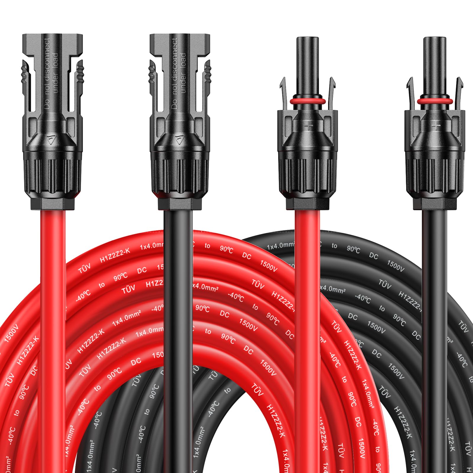 Kabel do paneli słonecznych 4 mm² 1/2/3/5/10 m, para, H1Z2Z2-K przedłużacz do panelu słonecznego z wtyczką solarną, 1000 V, 30 A, odłączanie bez narzędzi (4mm² 5M)