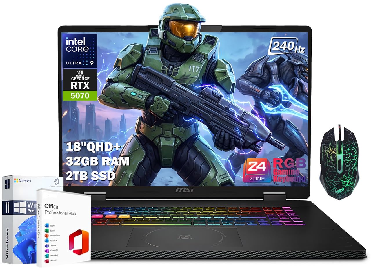 MSI Crosshair 18 HX AI Gaming Laptop, 18" QHD+ IPS 240Hz, Intel Core Ultra 9 275HX(24 Cores), 32GB DDR5 RAM, 2TB SSD, GeForce RTX 5070 8GB GDDR7, RGB
