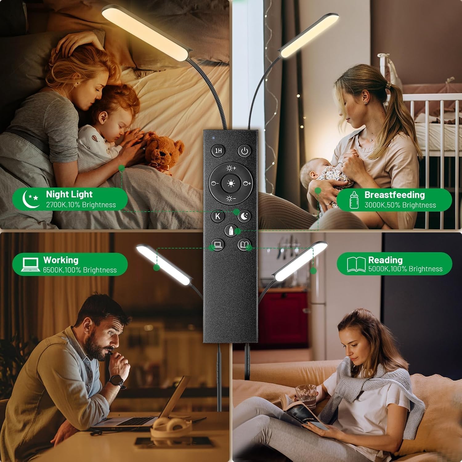 Dimmable LED Floor Lamp, Super Bright Reading Lamps Floor Standing lamp with Remote & Touch Control, Stepless Dimming & 2700K-6500K Color Temperature, for Living Room Bedroom Office, 2 Pack