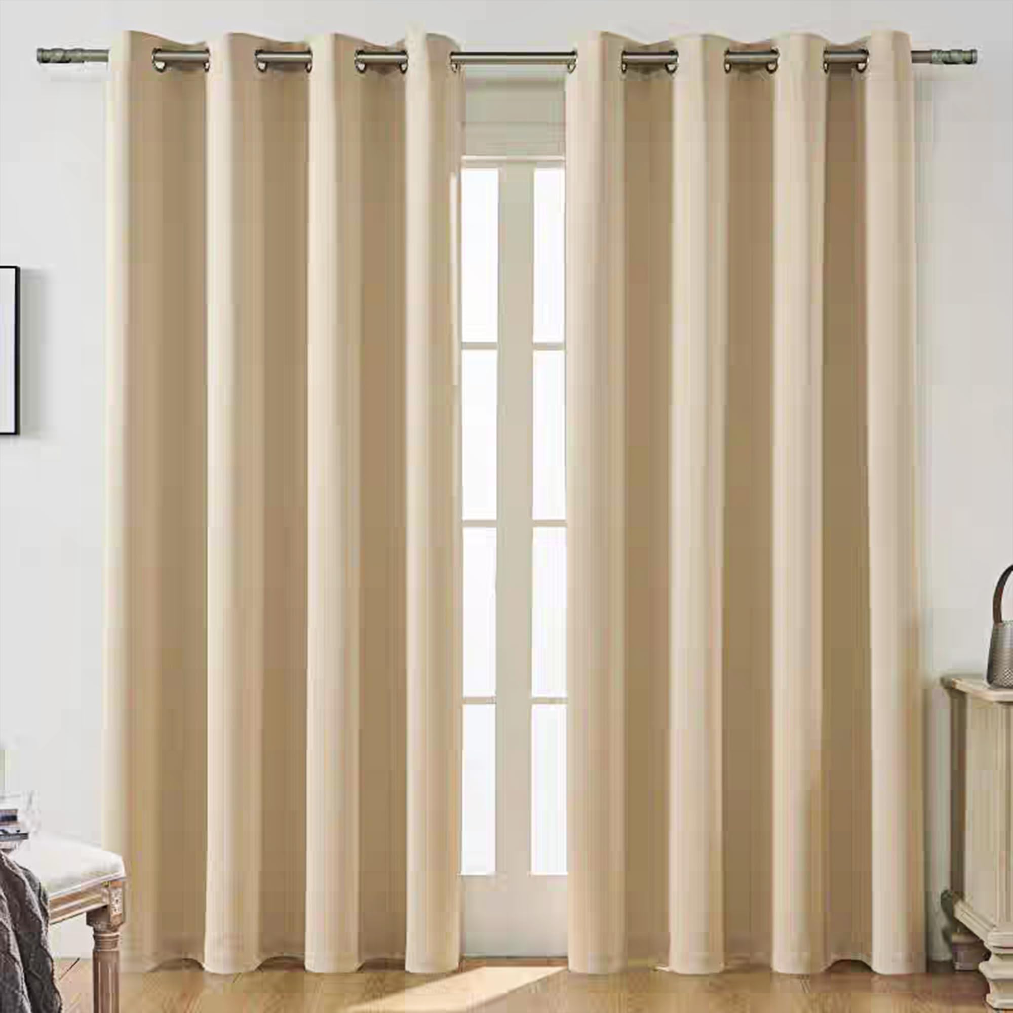 Lot de 2 rideaux opaques avec œillets - Rideaux occultants pour salon, chambre à coucher - Haute précision - Polyester - 100 x 200 cm (l x H) - Beige