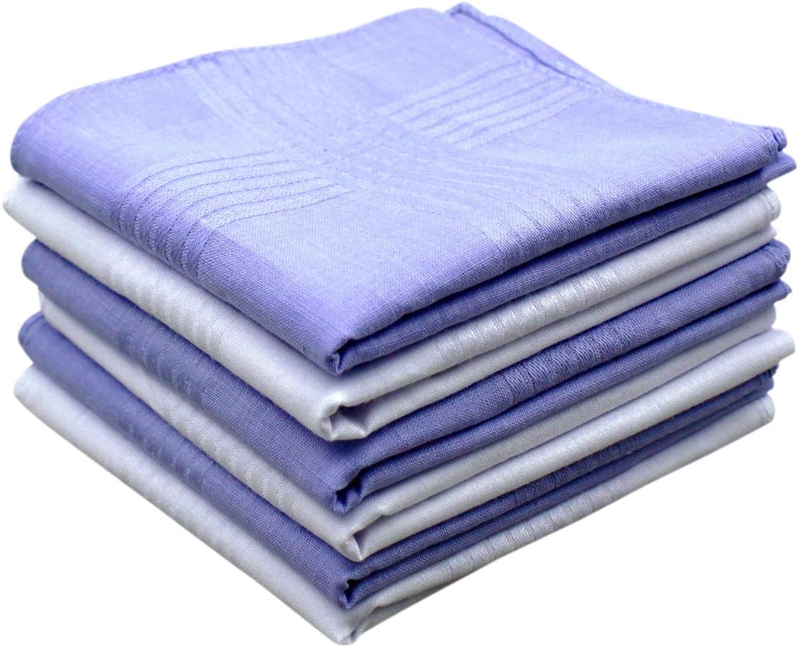 6 Pcs Cloth Napkins, 40 x 40cm Cotton Dinner Napkins Serviettes Washable Table Fabric Napkins Soft Cocktail Napkins, Kitchen Napkins for Wedding Party Restaurant Table – White + Blue