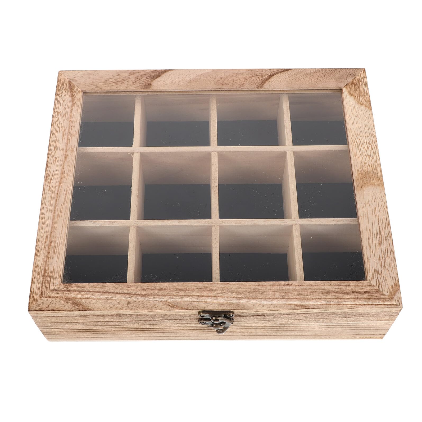 Caja Organizadora de Minerales y Cristales con 16 Compartimentos, Estuche de Madera con Tapa Transparente para Colección y Almacenamiento Seguro en Hogar y Excursiones