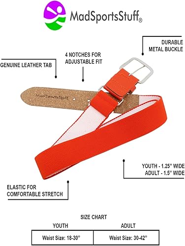 Miniatura 3 de MadSportsStuff Baseball Belt Softball Belt Adjustable - Boys Men Girls Women - Youth and Adult Sizes