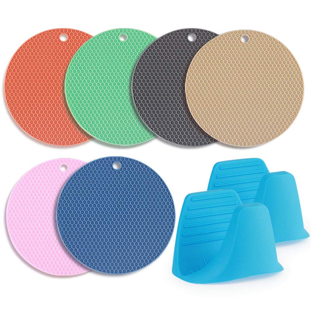 Lklnkvl Insulated Clip*2+Insulated Pad*6 Placemats, High Temperature Resistant Silicone Anti-Scald Bowl Pot Pan Plate Coaster-Insulated Clip * 2 + Insulated Pad 6