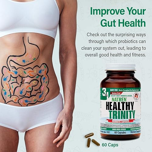 Miniatura 3 de Natren Suplemento de probióticos saludables Trinity - 60 cápsulas de gel sin lácteos y sin gluten - Mejora la salud intestinal y digestiva, - 30 mil