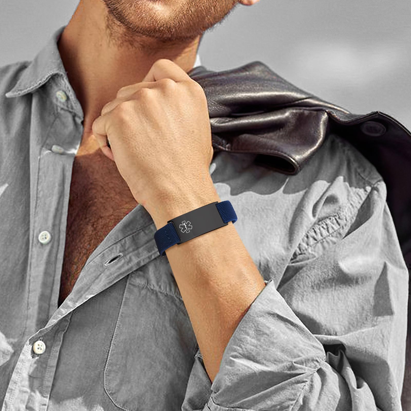 FLHEART Bracelet d'alerte Médicale personnalisé - Bracelet SOS élastique réglable avec Gravure Diabète Epilepsie Allergie Numéro de Téléphone Bracelets d'urgence Enfants Hommes Femmes