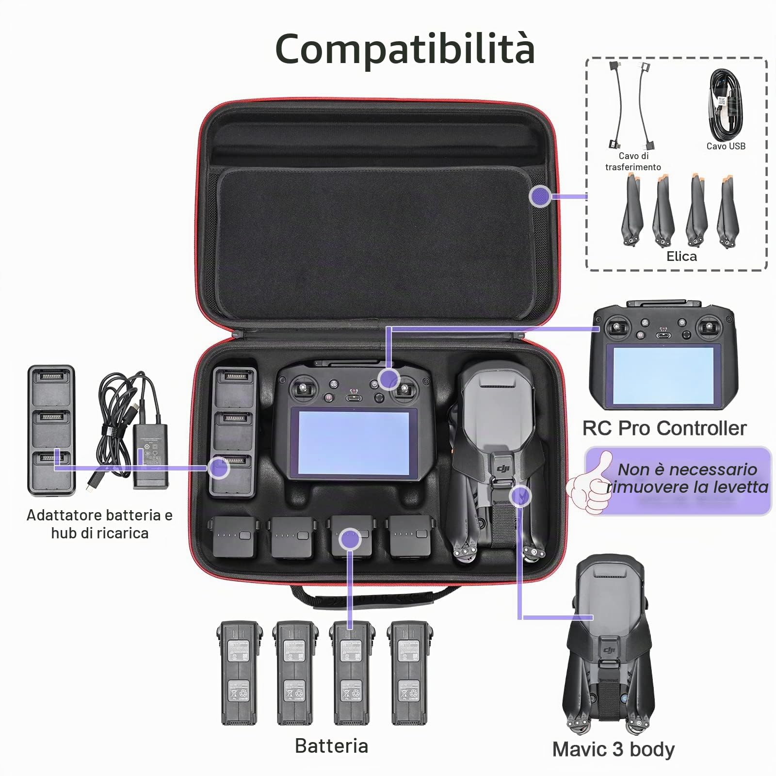 RLSOCO Custodia per DJI Mavic 3 Classic/Mavic 3 Fly More Combo/Cine Premium Combo, adatta per Corpo Mavic 3, DJI RC Pro o DJI RC Controller,Batterie, Caricabatterie, Eliche, Nero, Custodia, nero,