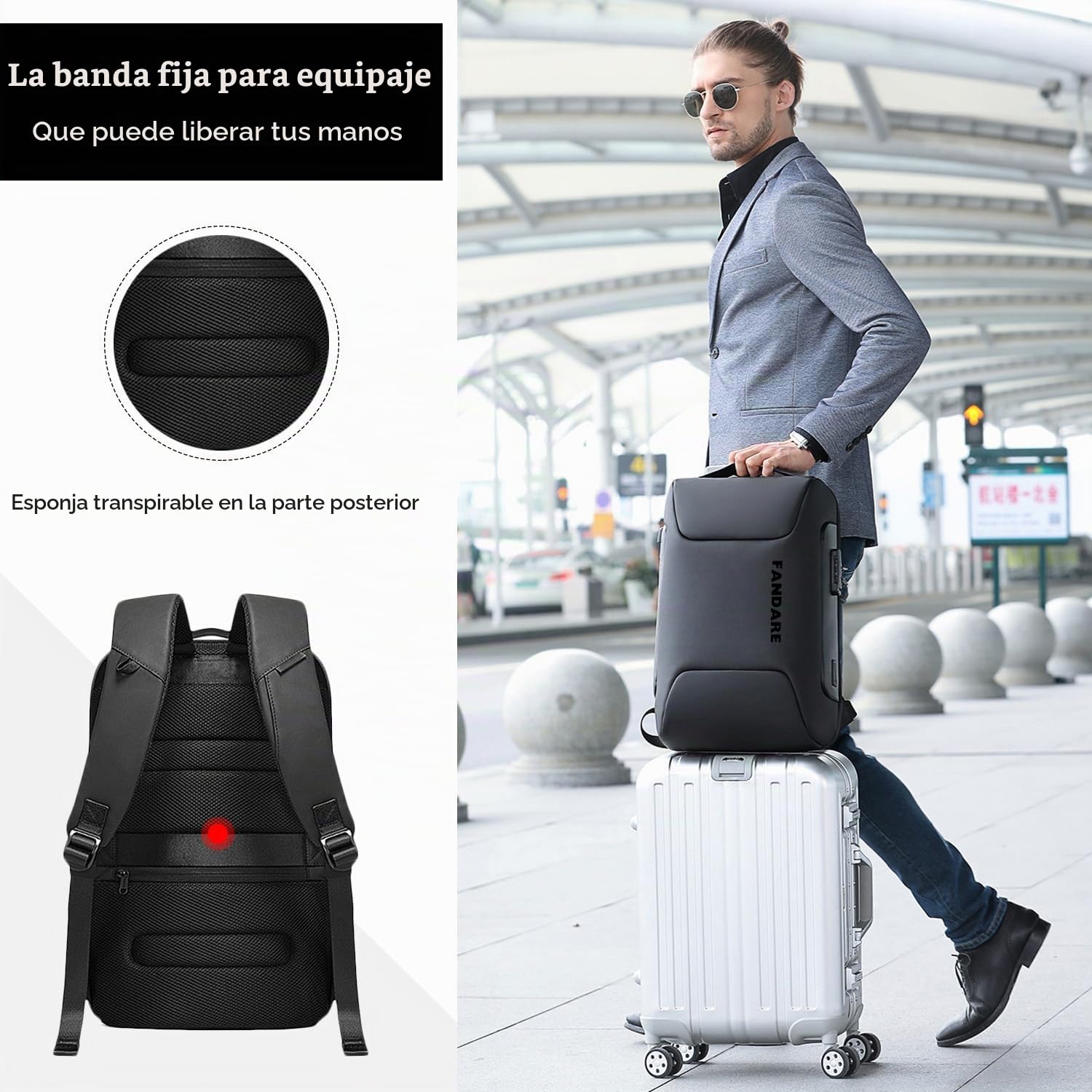 FANDARE Antirrobo Mochila Mochila Portatil 15.6 Pulgadas Mochila Hombre Mujer Mochila con Puerto de Carga USB Bolsos Bandolera para el Laptop para Ordenador del Negocio Trabajo Diario Viaje Azul A