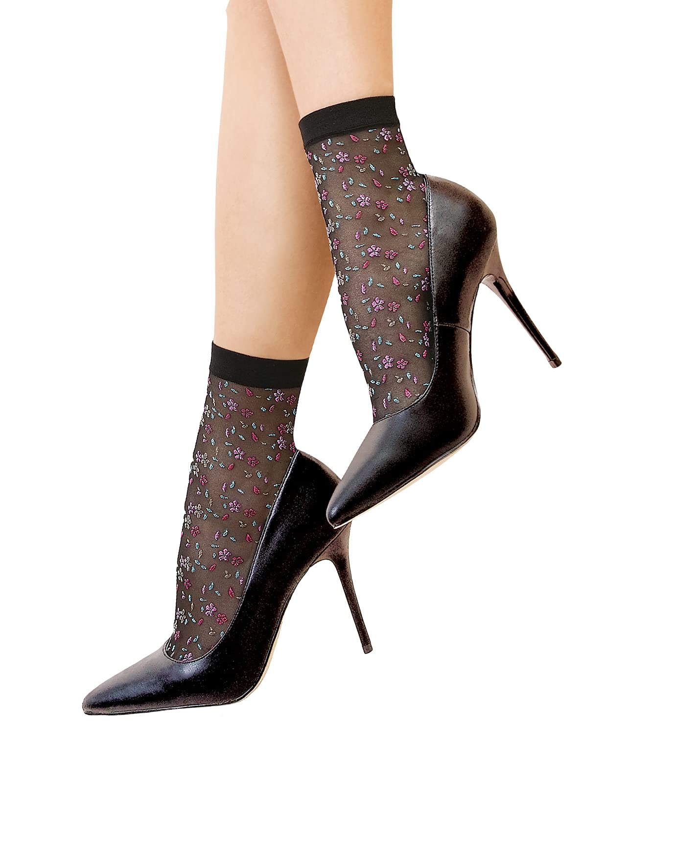 LORES Patterned Fancy Womens Socks Short Sheer Pop Stocking Free-Size 20 DEN, Prato Nero