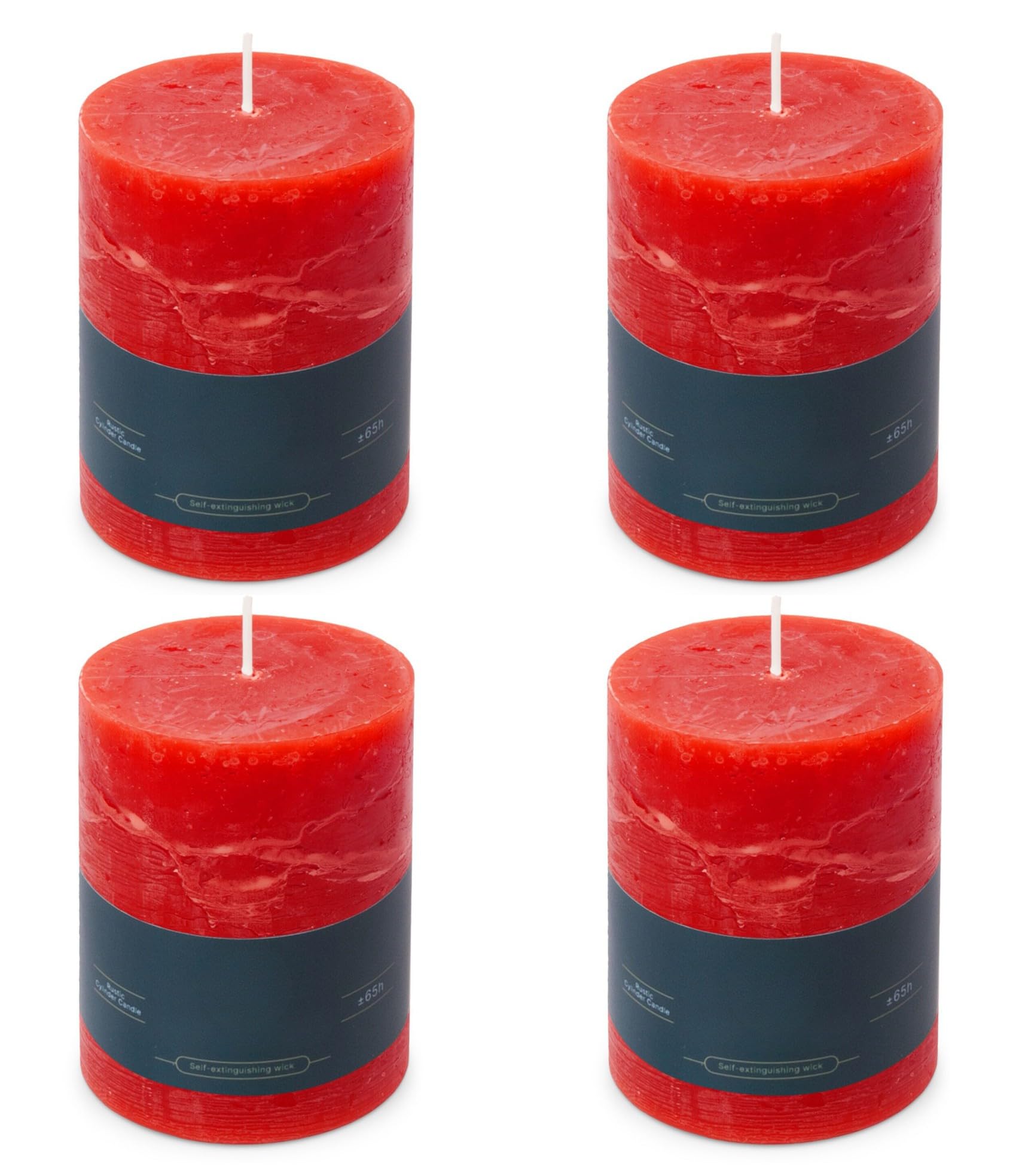 Stumpenkerzen Rustic 4er-Set - 8x11 cm - Brenndauer: 65 Std., rußfrei, 100% Paraffin - für Kerzenständer, Kerzenhalter, Weihnachten, Hochzeit, Blockkerze, Kerze, Adventskranz, Advent (rot)