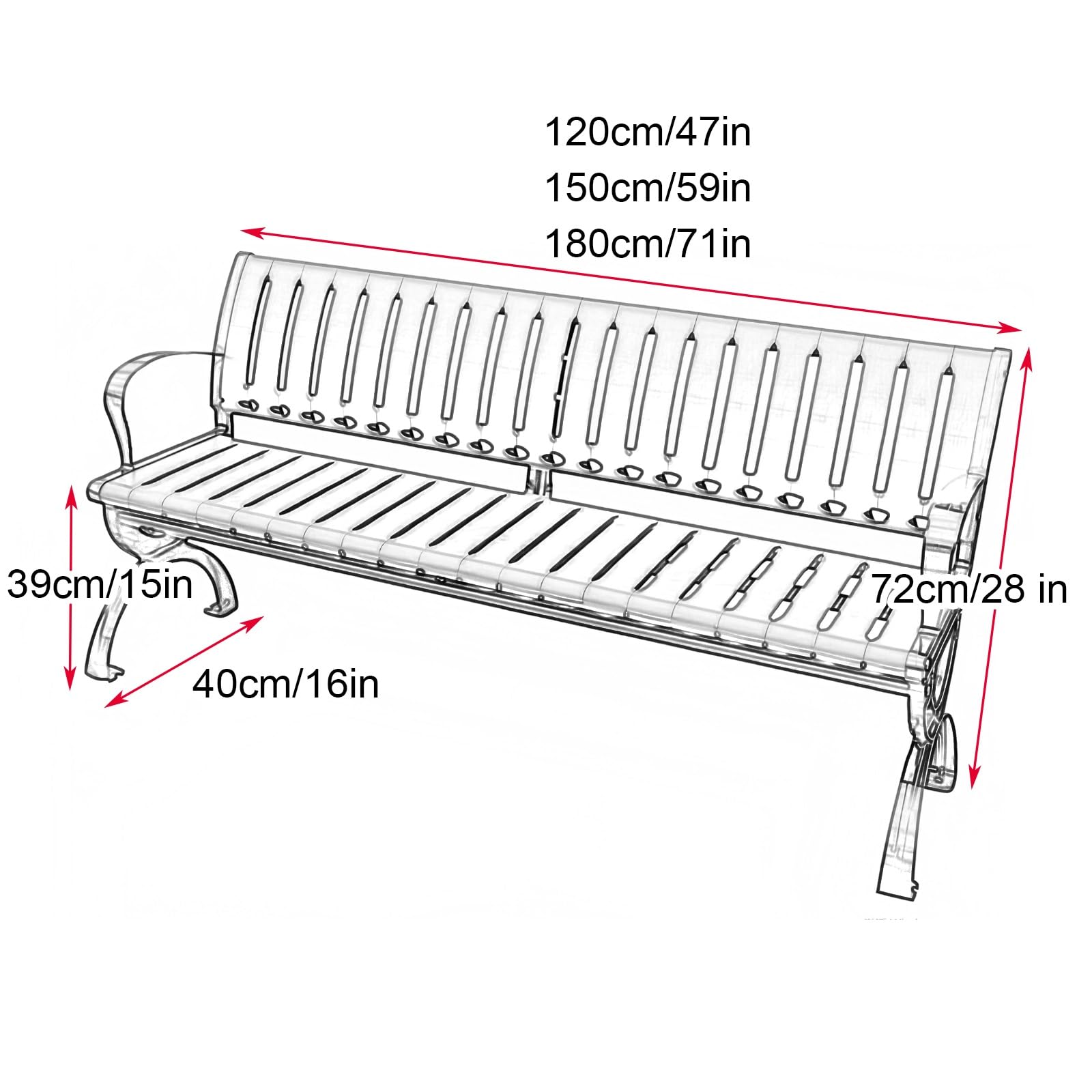 Robusta Panche da Giardino per 2-3 Adulti, Panca da Esterno Resistente alle Intemperie per Patio, Veranda, Cortile, Panchina da Esterno Resistenti Carico Massimo 250 kg(Blue,120cm/47in)