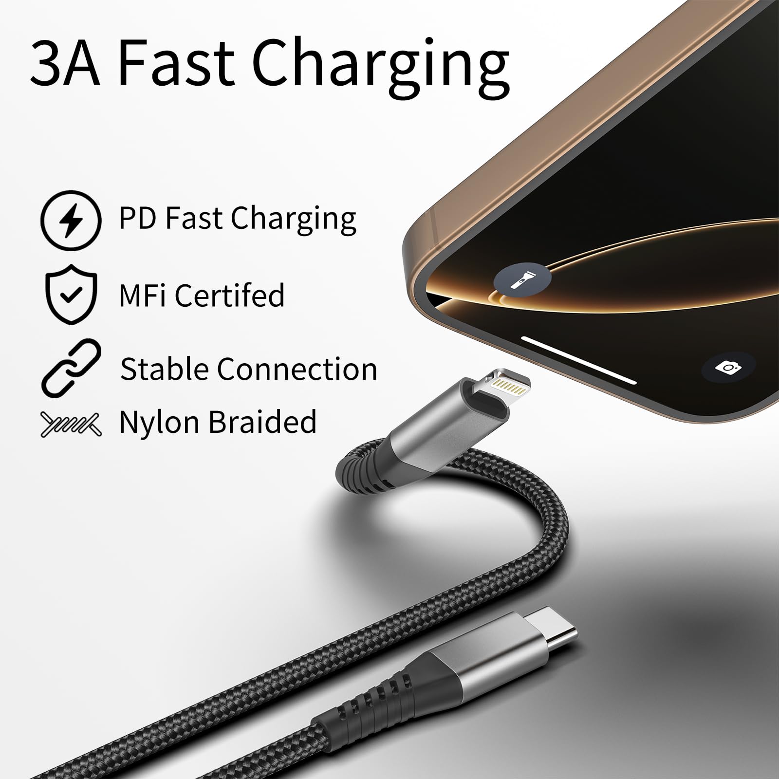 Confezione da 3 cavi USB C a Lightning da 0,6 m, cavo di ricarica USB C per iPhone, certificato MFi, cavo Lightning per iPhone PD da 0,6 m, ricarica rapida per iPhone 14, 13, 12, 11, Pro Max, Xs Plus