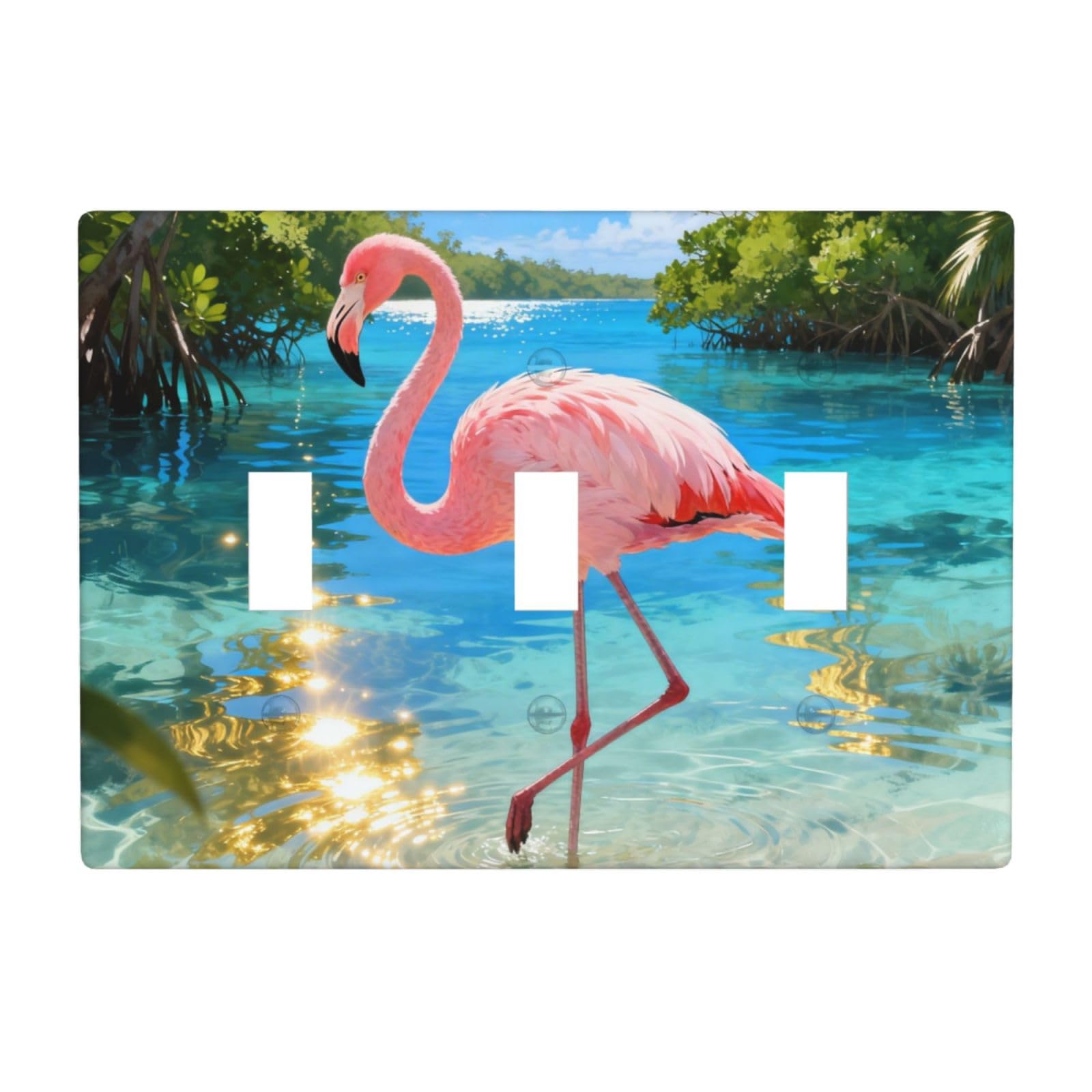 Caribbean Flamingos 3 Gang Switch Plate Cover-Unbreakable Polycarbonate Wall Plate, Heat Resistant Toggle Switch Decor for Home