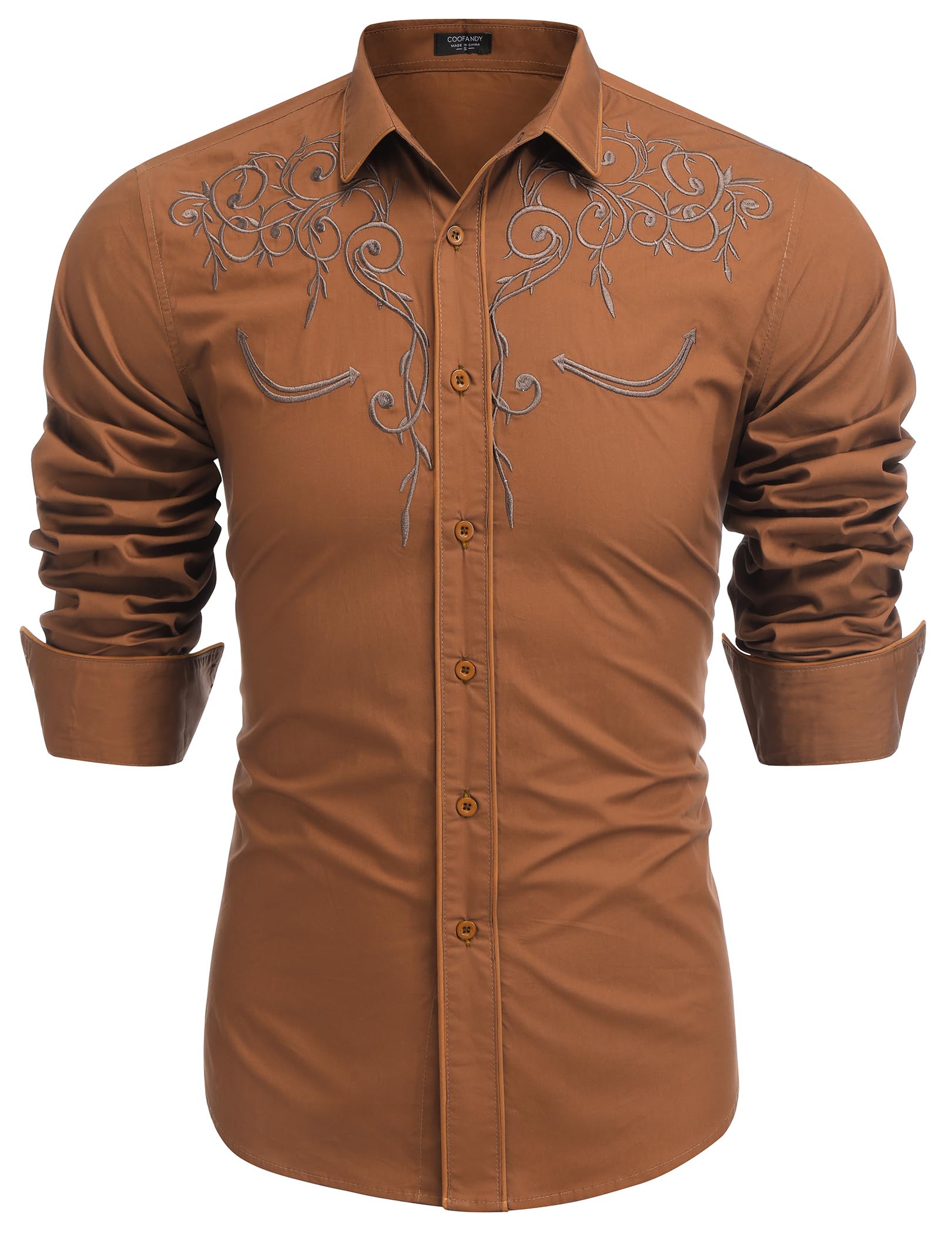 COOFANDY Men's Western Cowboy Shirts Long Sleeve Embroidered Shirt Slim Fit Casual Button Down Shirts