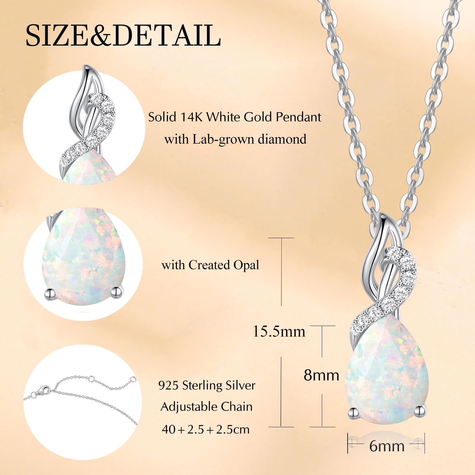 FANCIME Colgante de Oro Blanco de 14 quilates (585) y Cadena de Plata de Ley 925 con Zafiro/Esmeraldas/Palinas/Aguamarina/Rubí y Diamantes Naturales Joyas para Mujeres