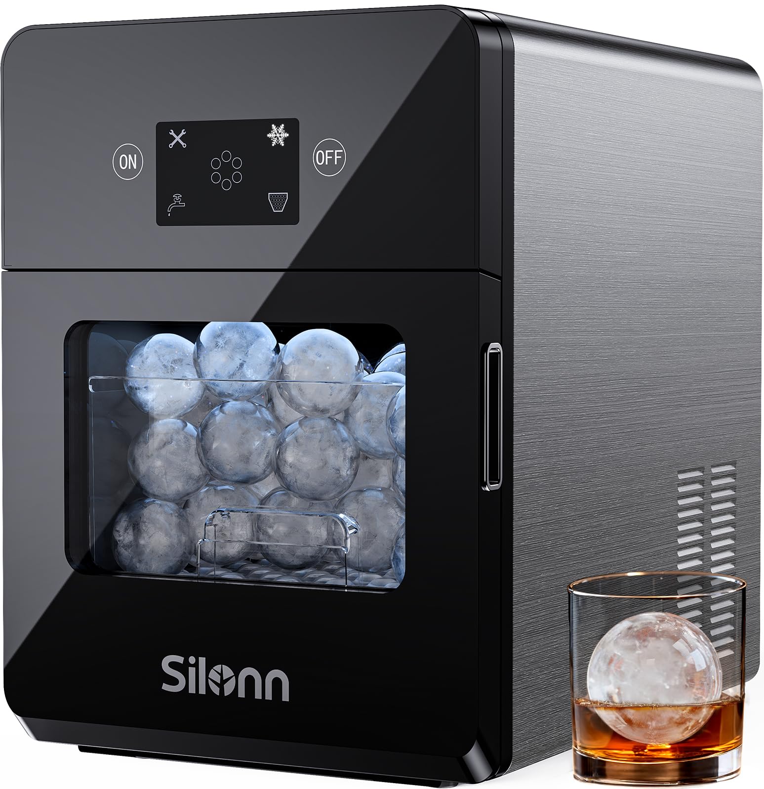 Silonn 2.4″ Sphere Ice Maker, Clear Ice Ball Maker with Slow-Melting, 3 pcs in 40 Mins, 100 pcs/Day,with Crystal Sphere &amp; Rapid Sphere Technology, Self-Cleaning Ice Maker Countertop Ideal for Whiskey