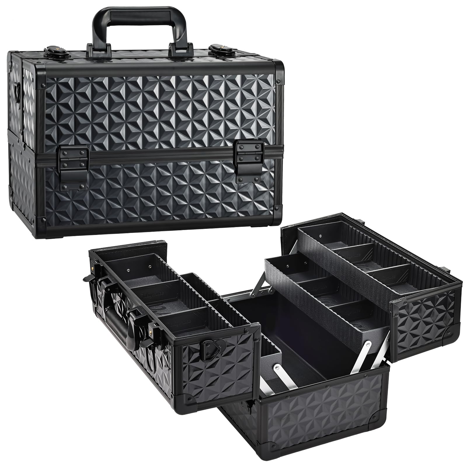 Kosmetikkoffer Schminkkoffer Make up Organizer Friseur Koffer Multikoffer Großer Friseurkoffer Leer Make up Koffer Abschließbare Beauty Case Nagelkoffer, Stilvolles Schwarz