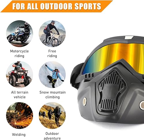 Miniatura 3 de Gafas de motocicleta, casco de motocross resistente al viento, gafas de conducción con máscara facial extraíble, accesorios de motocicleta (dorado)