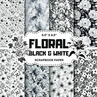 Black And White Floral Scrapbook Paper Collection: Decorative Double-Sided Vintage Flower Craft Papers for Junk Journals, Ephemera, Card Making & Mixed Media Projects - Buy now