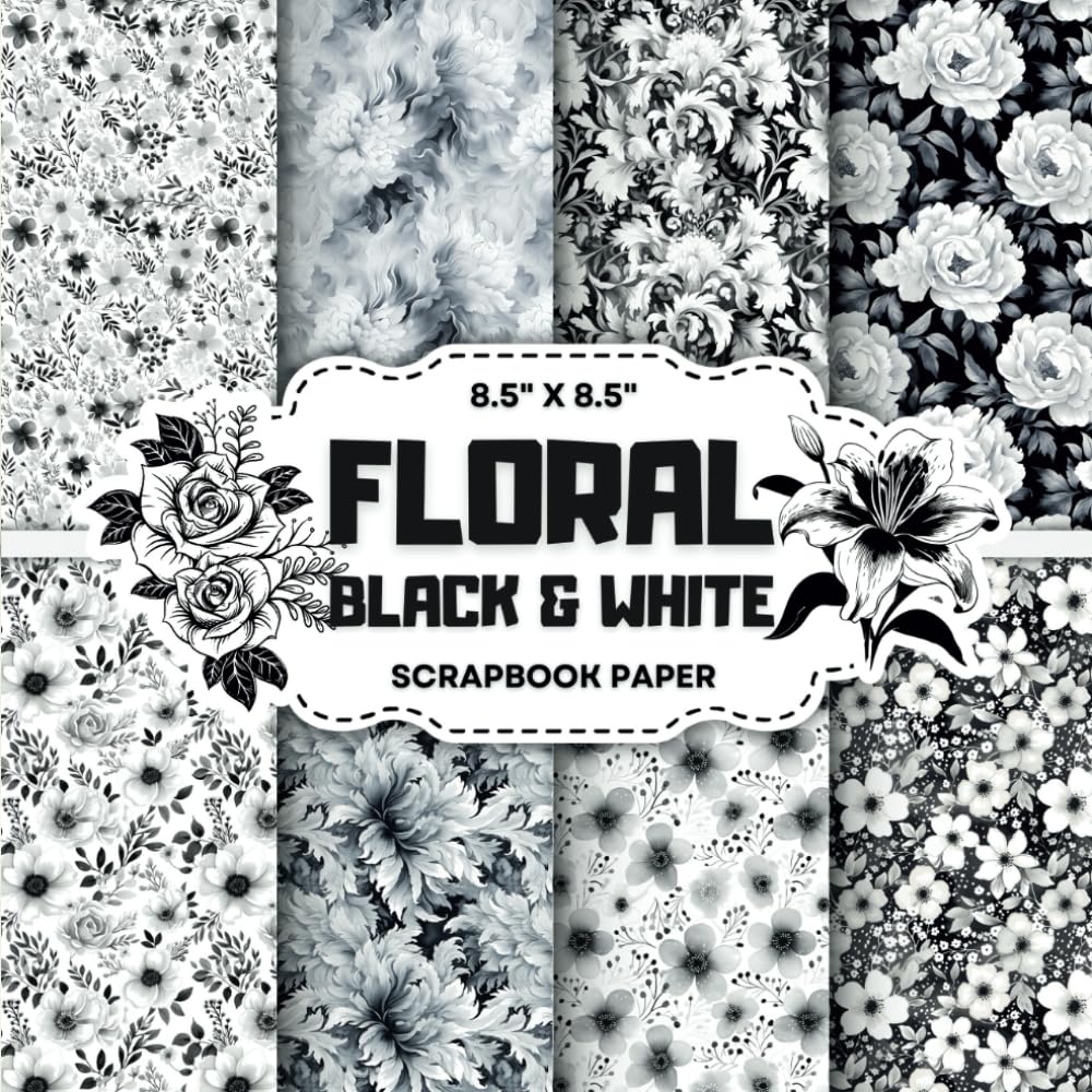 Black And White Floral Scrapbook Paper Collection: Decorative Double ...
