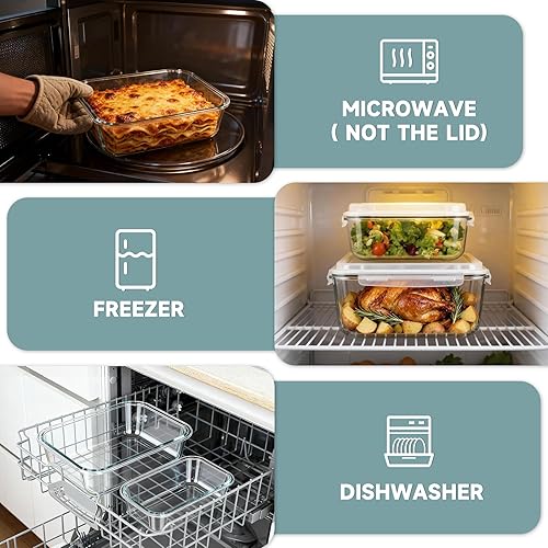 Miniatura 3 de KOMUEE Contenedores de vidrio extra grandes de almacenamiento de alimentos de 220 onzas y 76.4 onzas con tapas herméticas, juego de 2 recipientes de