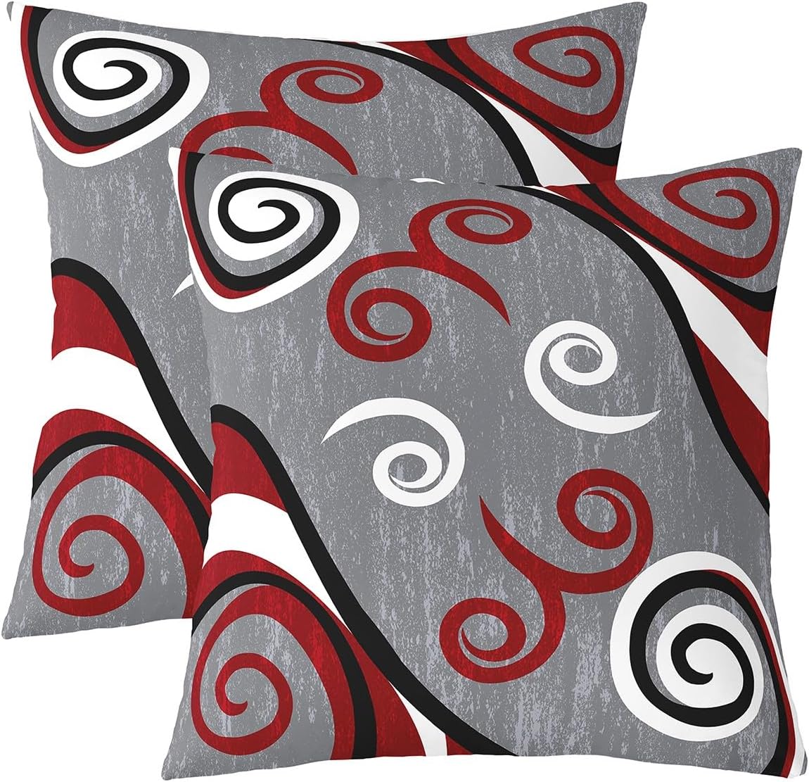 Modern Retro Creative Lines Double Sides Print Pillow Cover for Sofa Couch Chair,Abstract Swirls Throw Pillow Case Cover,Red Gray White Geometric Cushion Cover Room Decor,2 Pack 24"x 24"