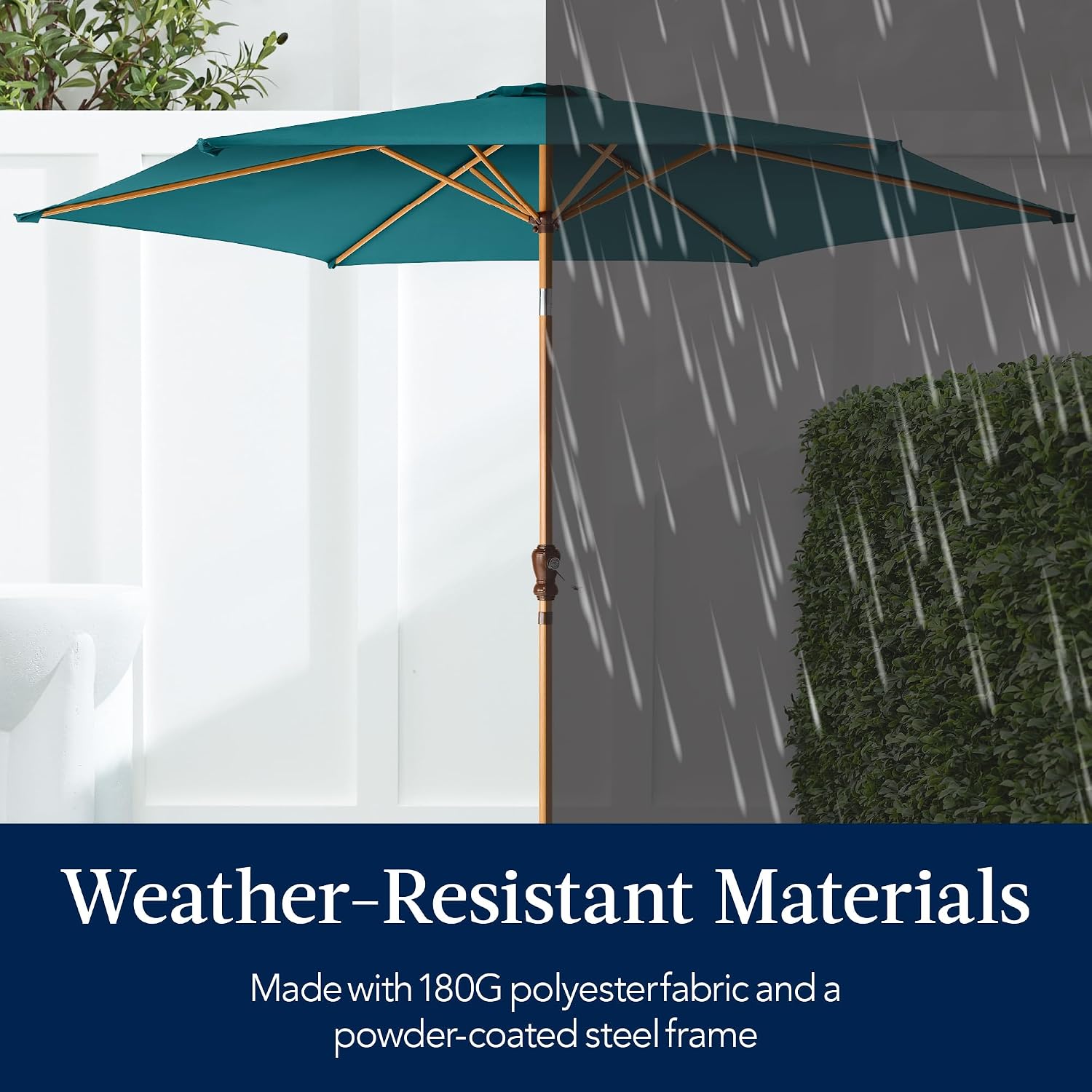 Best Choice Products 10ft Market Umbrella, Outdoor Sun Shade for Backyard, Deck, Poolside, Table w/Woodgrain Pattern, Easy Tilt & Crank - Cerulean thumbnail