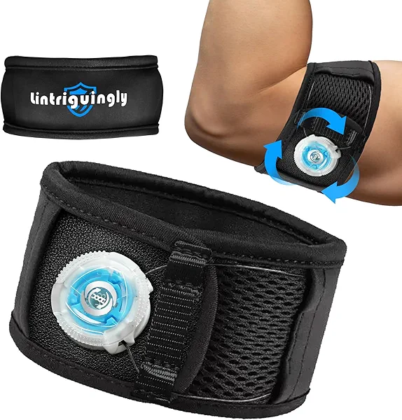 Lintriguingly Tennis Elbow Brace for Men & Women – Adjustable Elbow Strap for Tendonitis, Tennis & Golfer’s Elbow Support with Compression Dial, Silicone Shock Pad, Breathable Forearm Pain Relief (M/L)