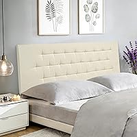 Wouherkexm Peel & Stick Queen Headboard 59x23 Upholstered Beige Linen Diamond Tufted, No-Tools Wall Mount