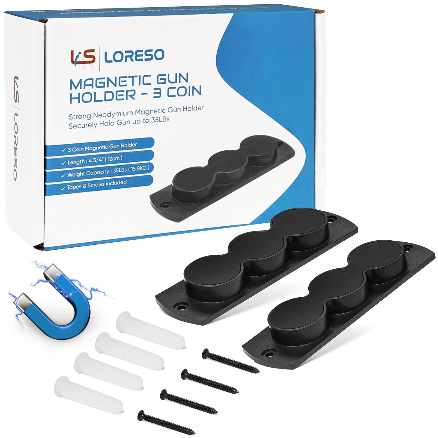 LORESO Magnetic Gun Mount Holder Holster for Handgun and Tactical Pistol, Rubber Coated Magnet