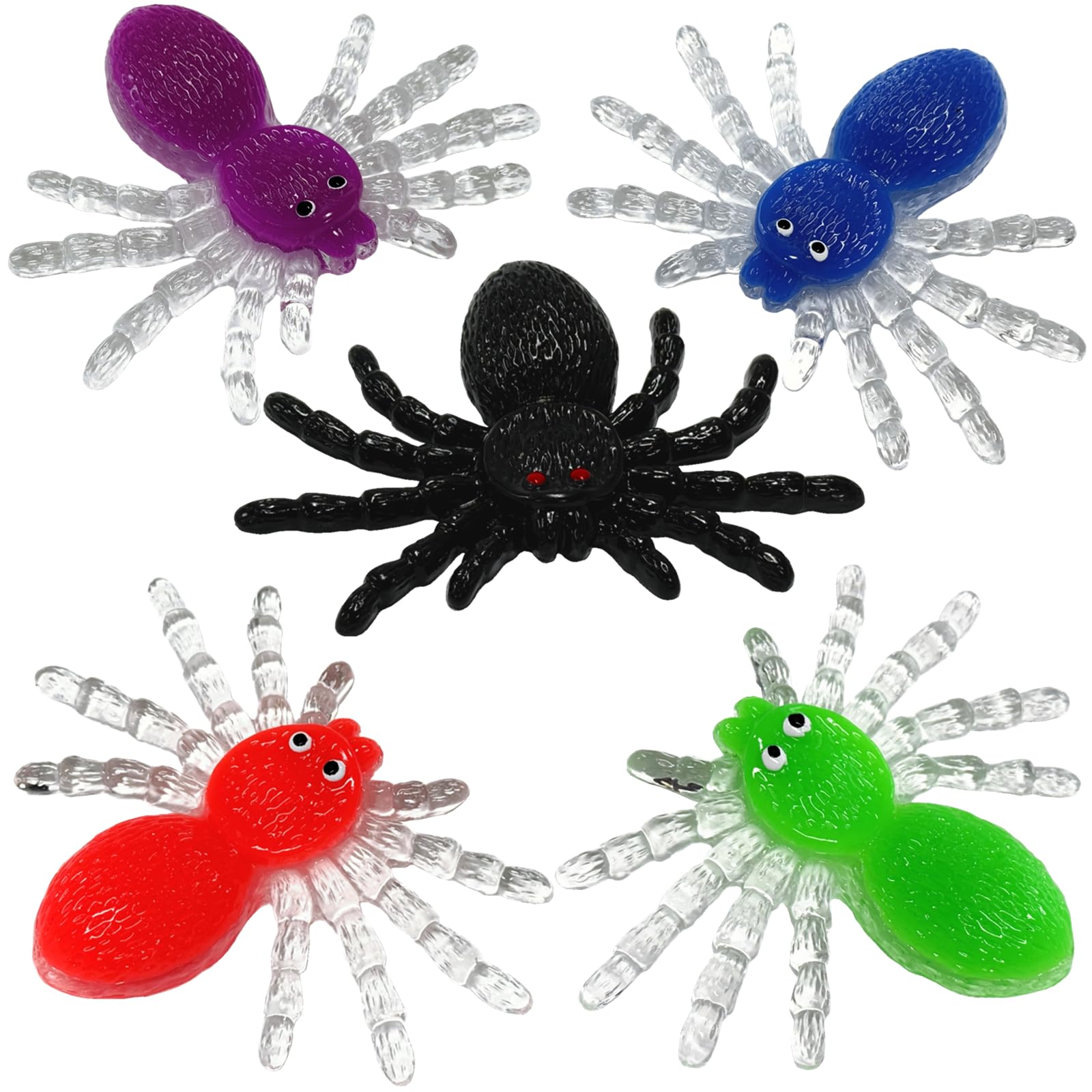 Super Stretch Sticky Mochi Squishy Spider,Kids Party Favors,Goody Bag Fillers,Halloween Basket Stuffers,Kids Birthday Gifts,Classroom Fidgets Toys Quiet (Transparent Color Blocking Series, 5)