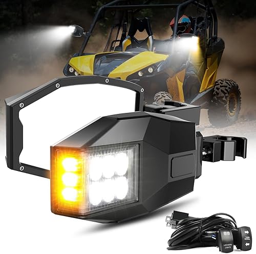 Miniatura 9 de CO LIGHT UTV - Espejos retrovisores laterales de aluminio con luces LED blancas, intermitente ámbar, kit legal de calle, abrazadera de tubo para